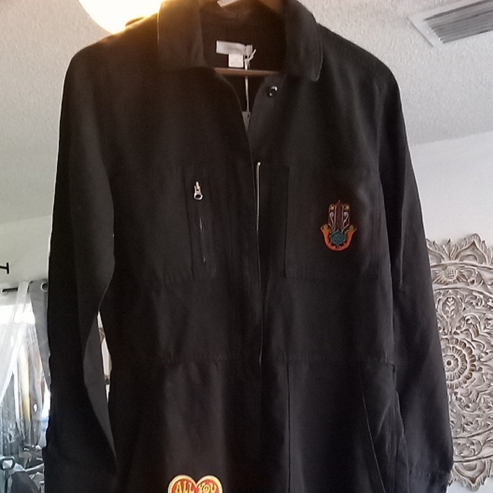New Black Jumpsuit with Embroided Patches....One Of A Kind.... - Picture 1 of 6